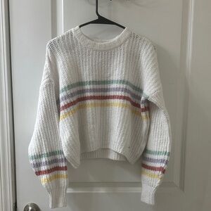Hollister White Sweater with Pastel Stripes